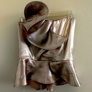Leith Shimmering Silver Strapless Blouse